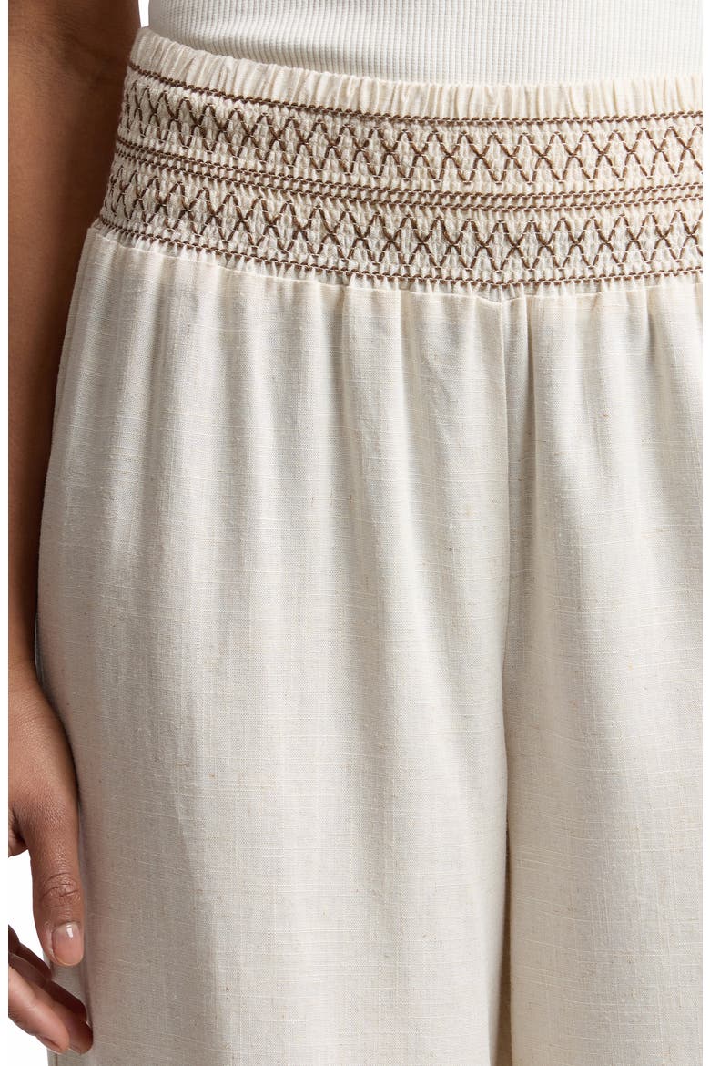 Smocked Waist Wide Leg Pants, Alternate, color, IVORY/ BROWN