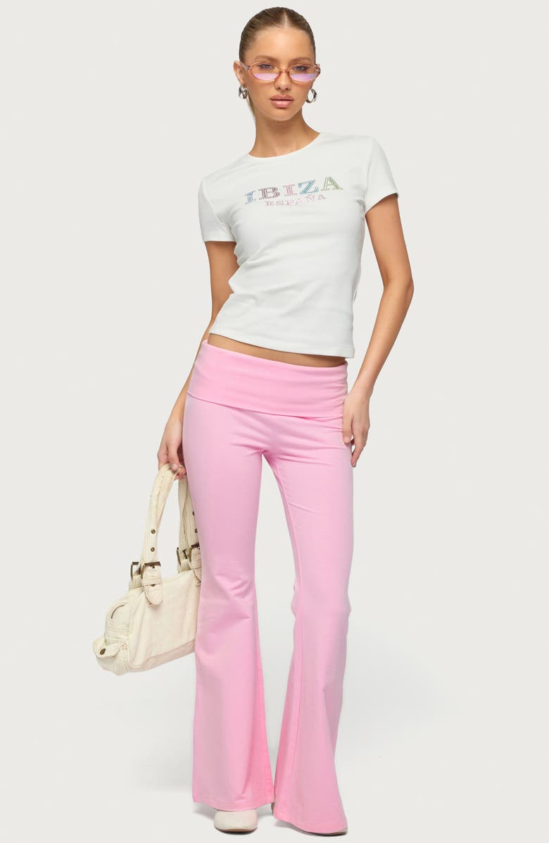 EDIKTED Naomi Foldover Flare Pants, Alternate, color, Light-Pink