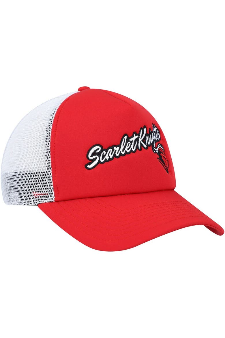 Men's adidas Scarlet Rutgers Scarlet Knights Script Trucker Snapback Hat, Alternate, color, Scarlet