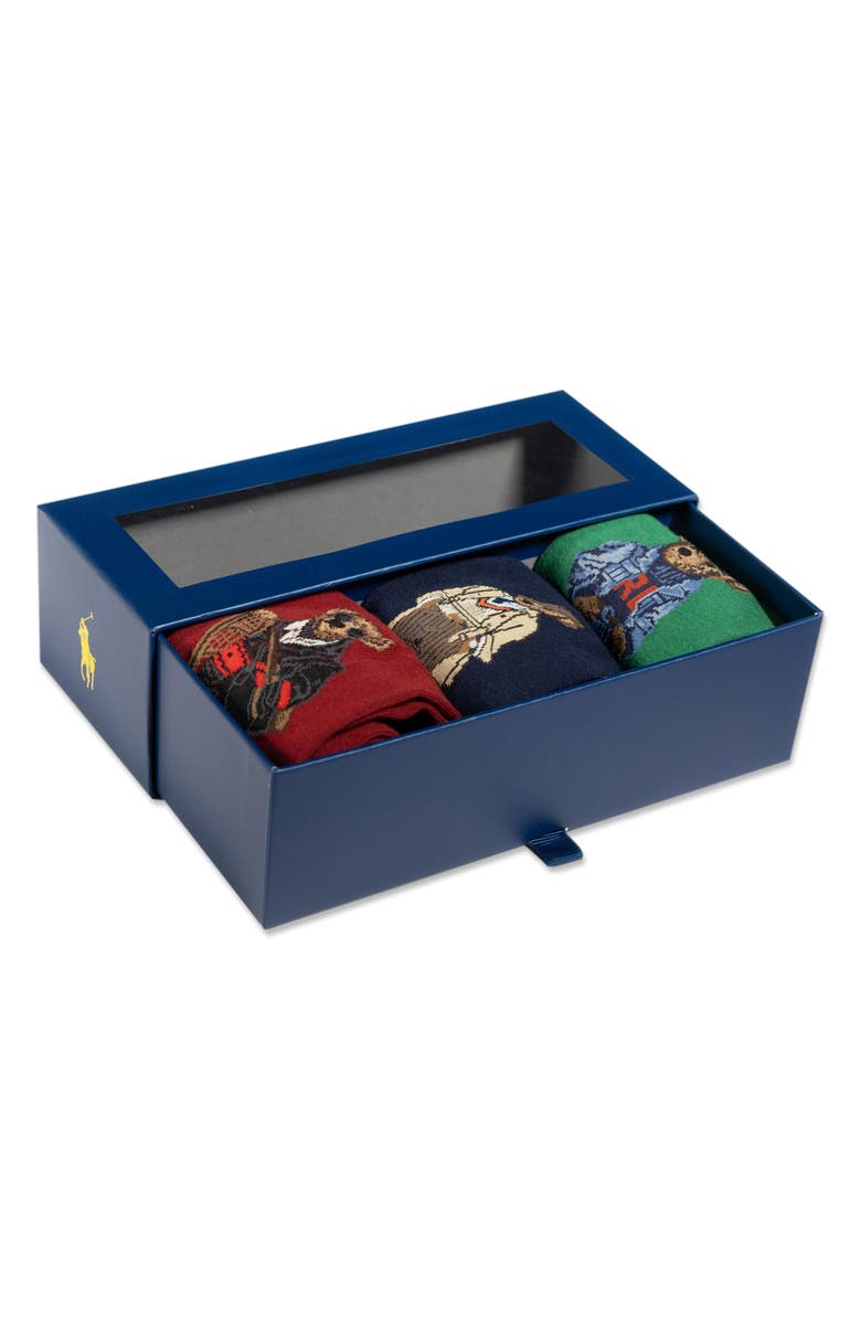 Polo Ralph Lauren Assorted 3-Pack Polo Bear Crew Socks Gift Box, Alternate, color, Blue Multi