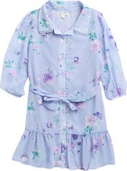 Ava & Yelly Kids' Floral Print Button Down Trapeze Dress