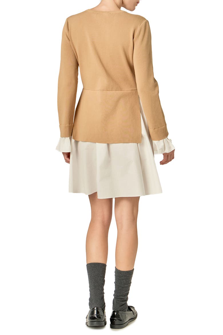 Combo Knit & Poplin Dress, Alternate, color, TAN/ WHITE