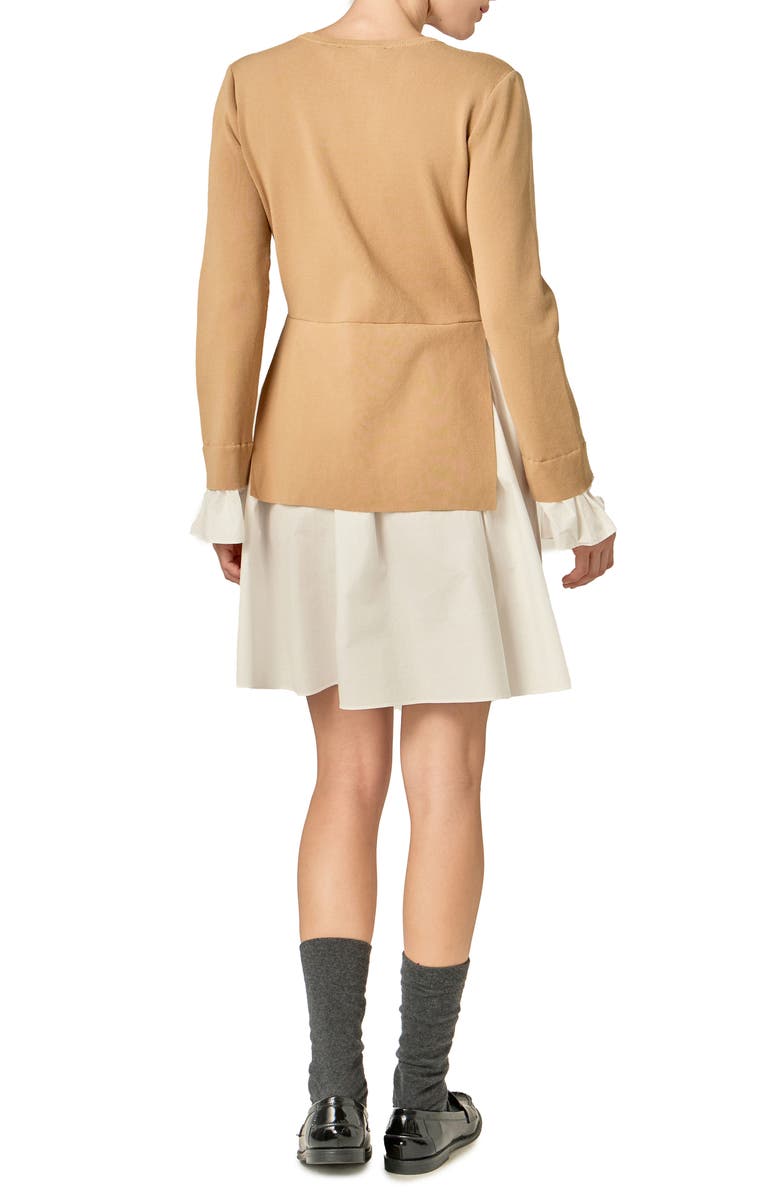 English Factory Combo Knit & Poplin Dress, Alternate, color, Tan/ White