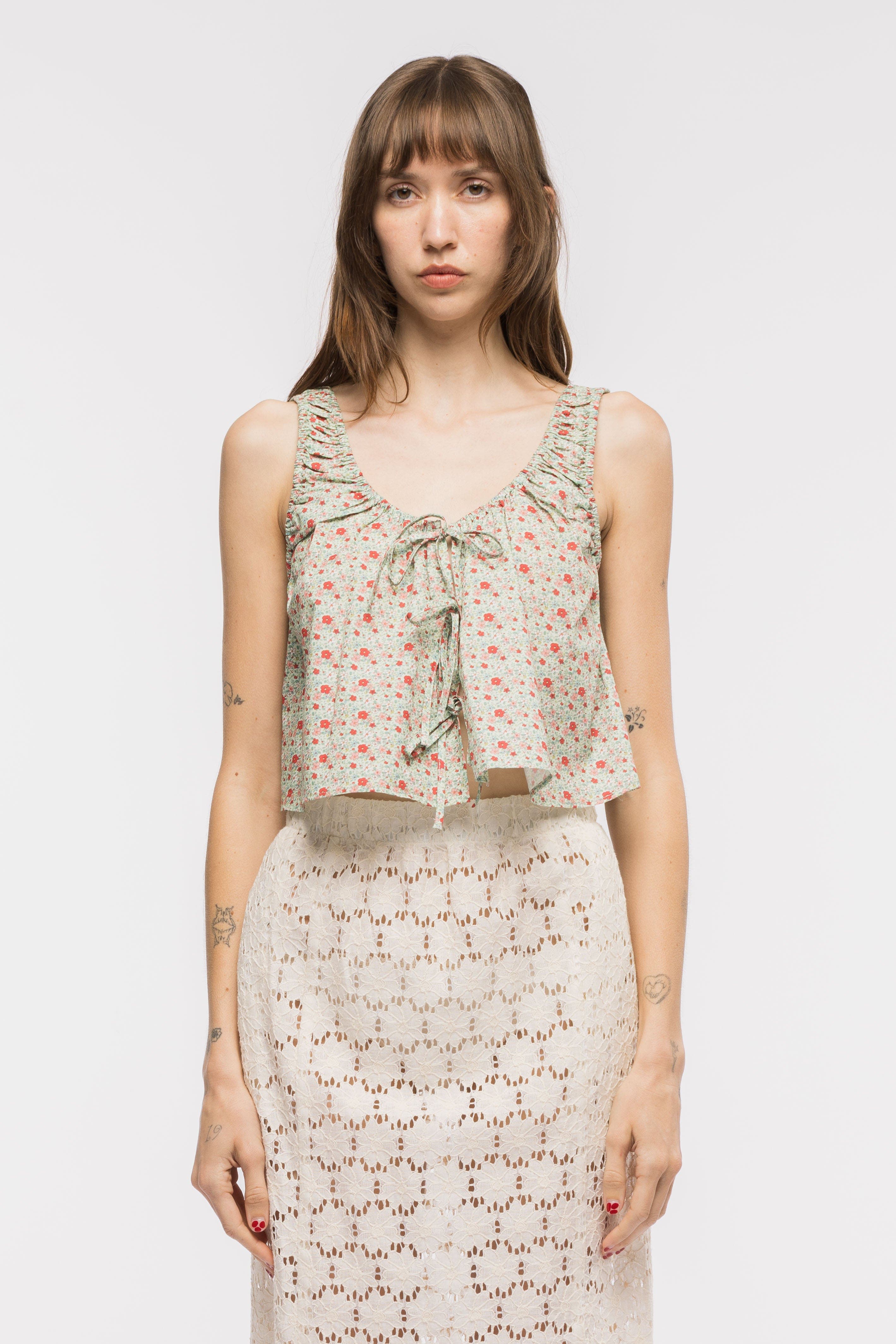 Toit Volant Ella Elasticated Tank Top in Navy & White Gingham 