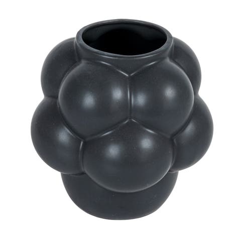 Decorative Stoneware Vase with Raised Dots and Matte Finish, Black