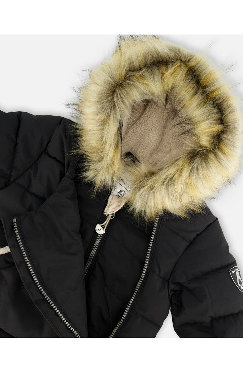 Deux par Deux Baby Girl's One Piece Baby Hooded Snowsuit Black Designed For Car Seat, Alternate, color, 