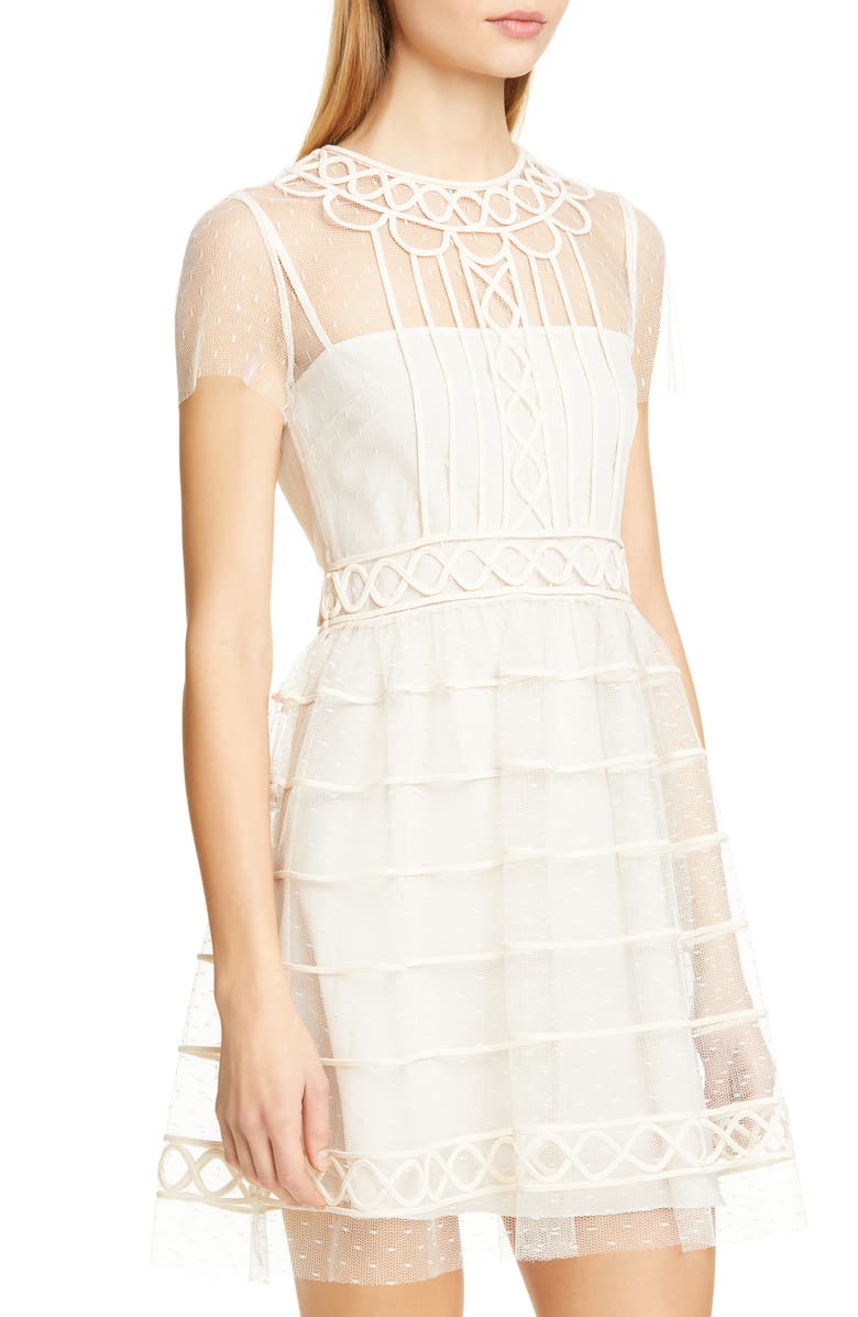RED Valentino Tiered Point d'Esprit Dress, Alternate, color, 