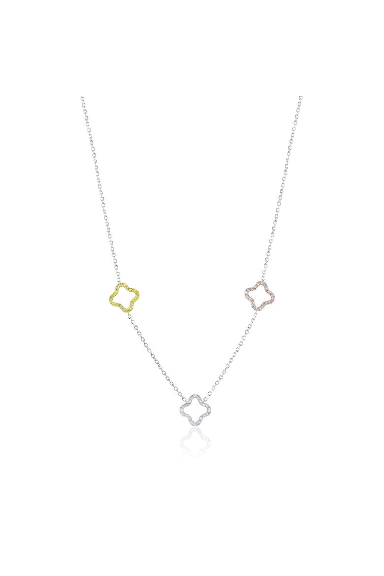 14K Gold Yellow, White & Pink Diamond Clover Station Necklace, Main, color, Pink
