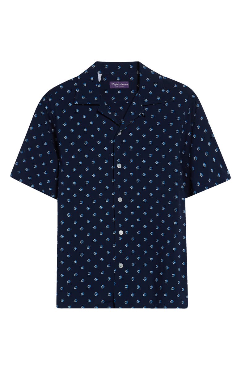 Ralph Lauren Purple Label Cilento Geometric Print Camp Shirt, Main, color, Navy