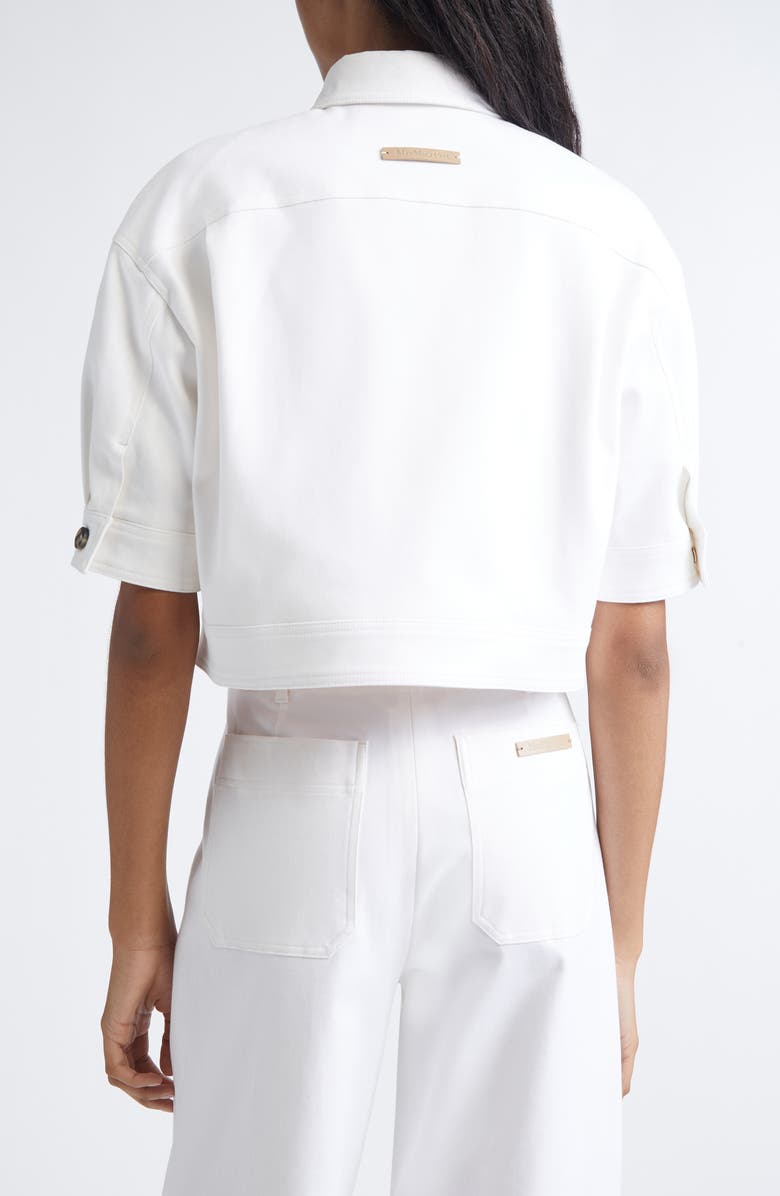 Max Mara Ottano Crop Short Sleeve Cotton Stretch Twill Jacket, Alternate, color, Optical White