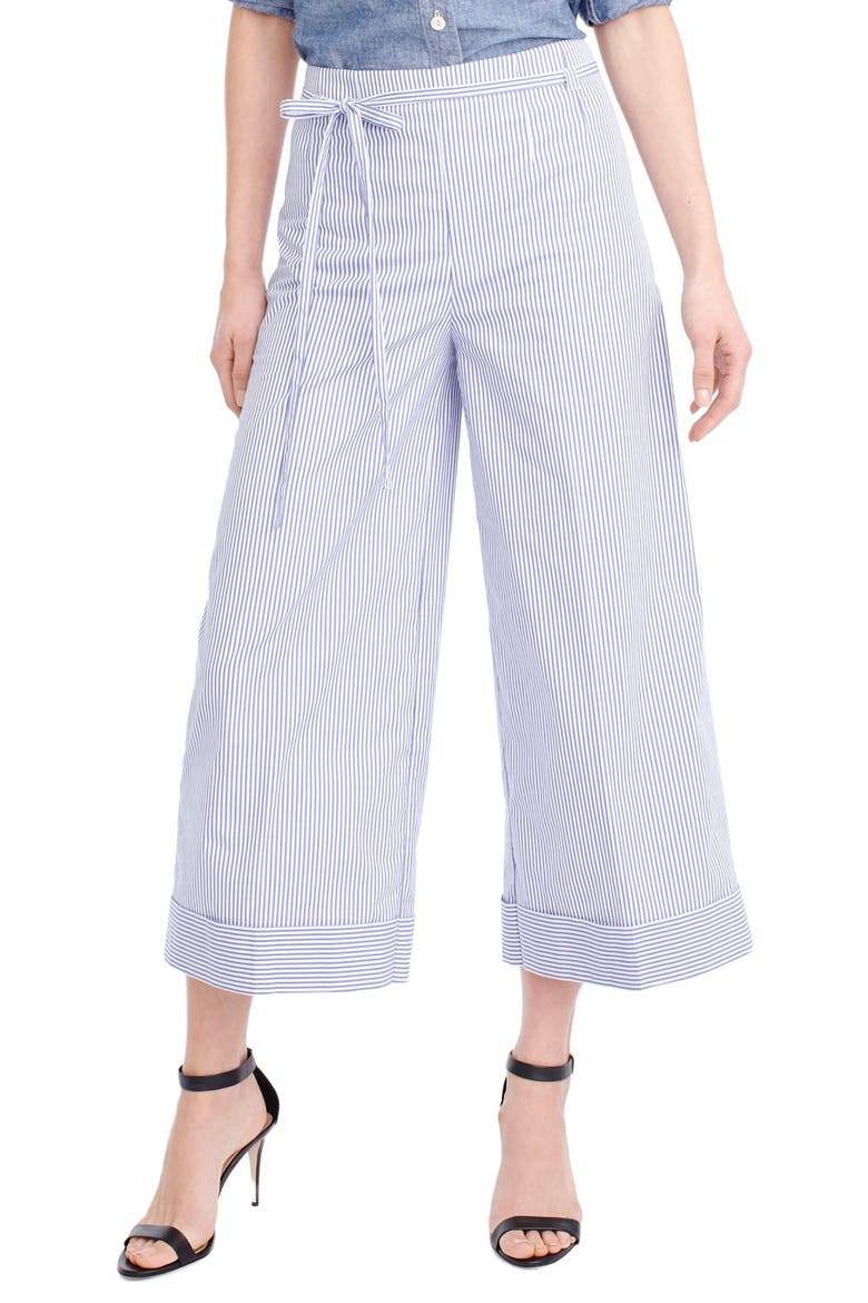 Stripe Wide Leg Crop Pants, Main, color, BLUE WHITE