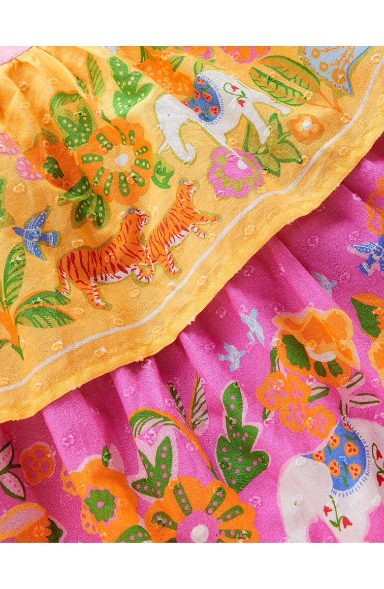 Mini Boden Kids' Tiered Ruffled Woven Dress, Alternate, color, Sunflower Yellow Jungle Animal