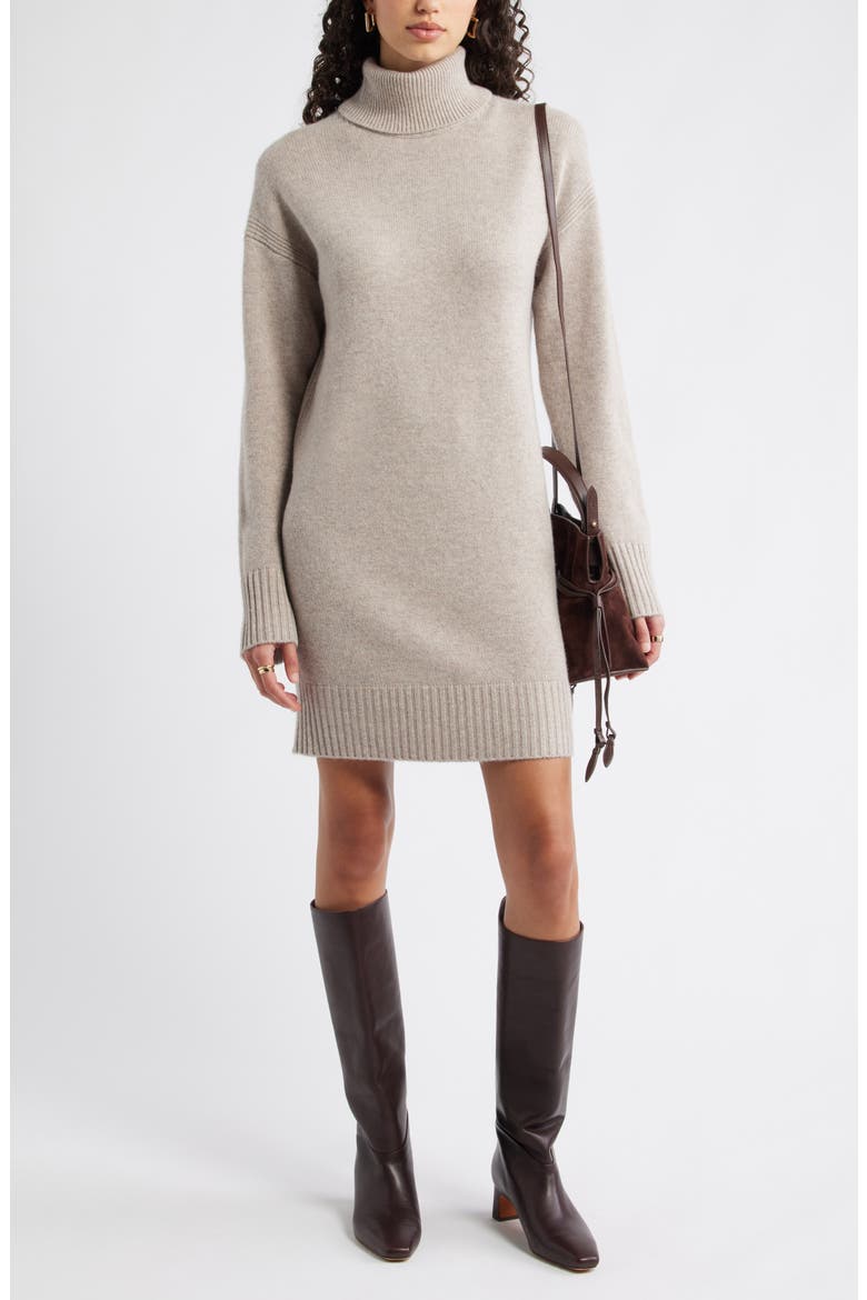 Long Sleeve Wool & Cashmere Sweater Dress, Main, color, TAN ETHEREA HEATHER