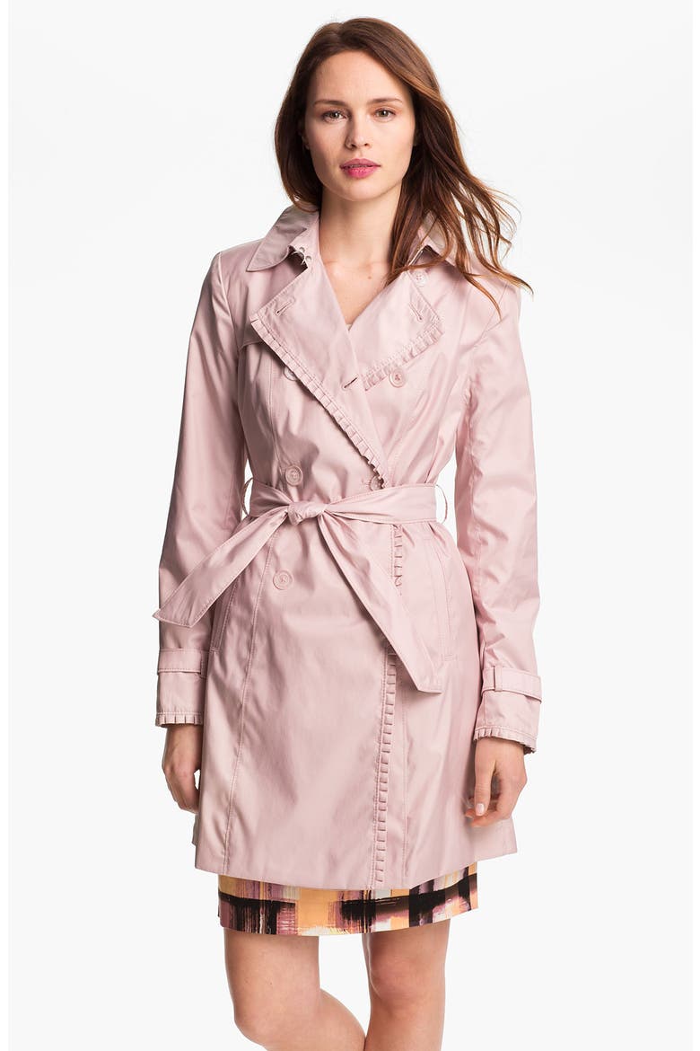 Pleat Trim Trench Coat, Main, color, PINK