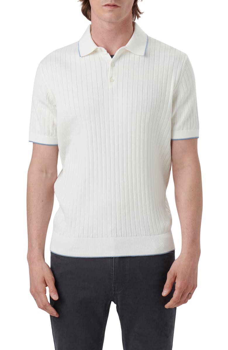 Bugatchi Ribbed Polo Sweater, Main, color, Chalk