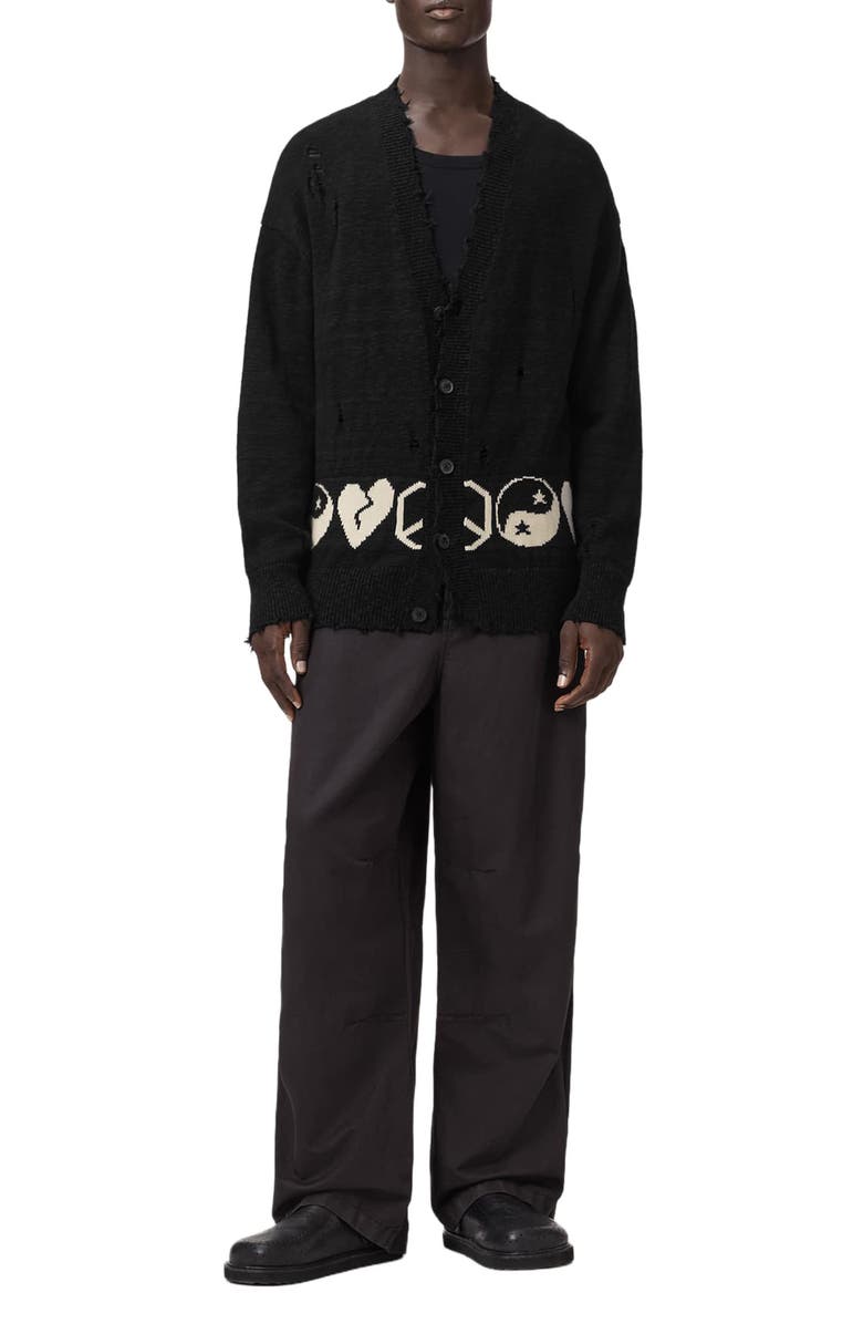 AllSaints Tabua Cotton Cardigan, Alternate, color, Black