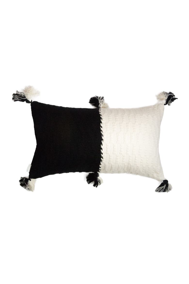 Antigua Colorblocked Handwoven Cotton Throw Pillow | 12x20, Main, color, Black and Ivory