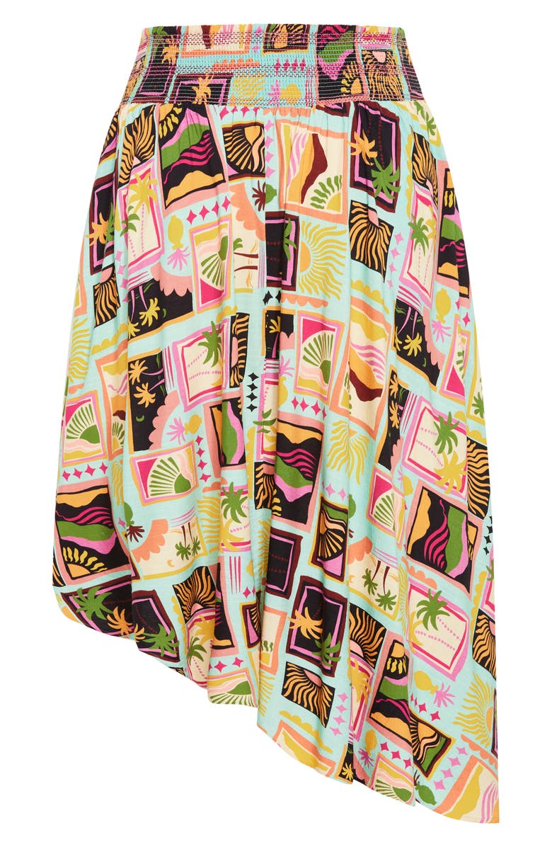 City Chic Eva Smocked Waist Asymmetric Skirt, Alternate, color, Print