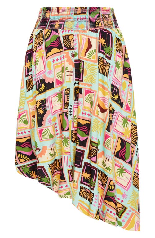 City Chic Eva Smocked Waist Asymmetric Skirt In Multi