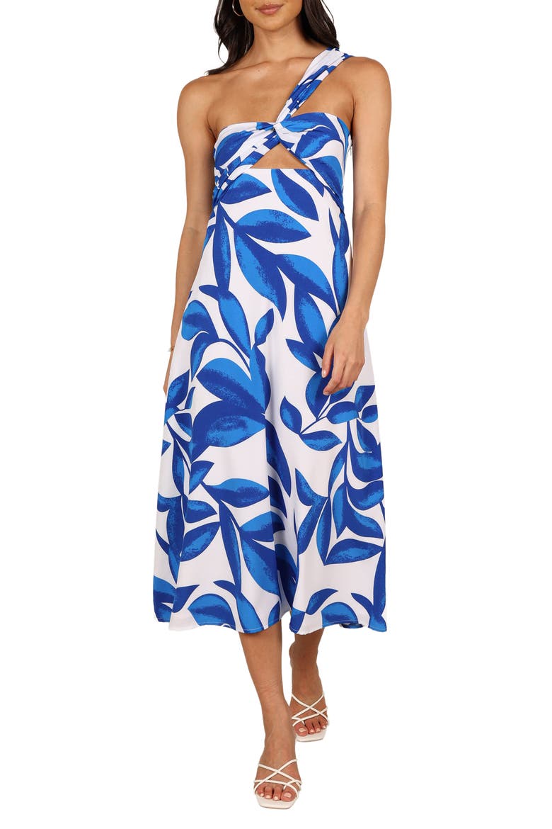 Freddie Cutout One-Shoulder Midi Dress, Main, color, WHITE/ BLUE