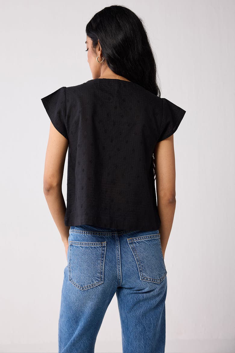 V-Neck Embroidered Top with Front Buttons, Alternate, color, Textured Eyelet in Black