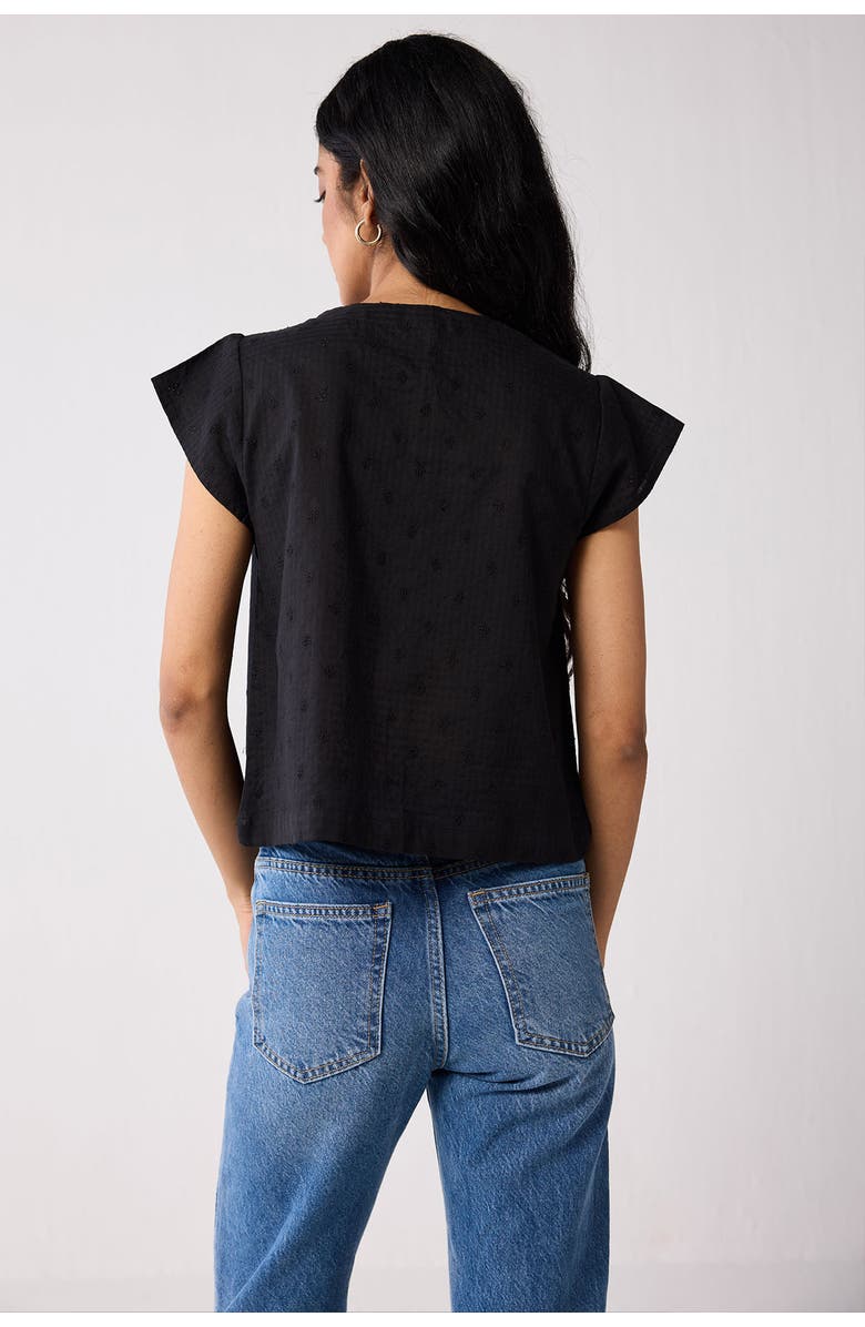 Reistor V-Neck Embroidered Top with Front Buttons, Alternate, color, Textured Eyelet In Black