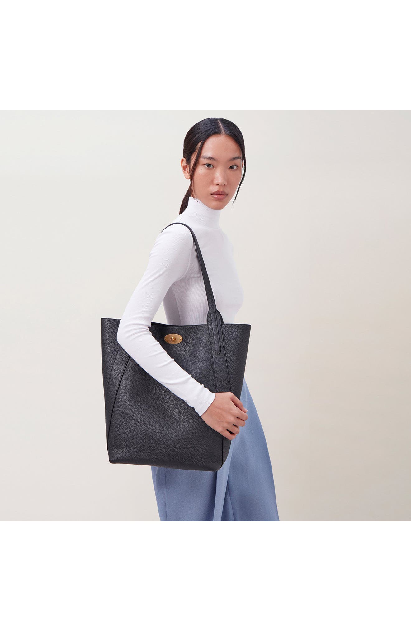 Mulberry North/South Bayswater Leather Tote, Alternate, color, Black