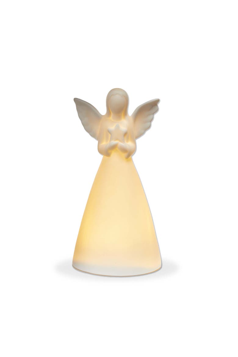 Starry Angel LED Decorative Sculpture White Ceramic Candle Holder, Main, color, White