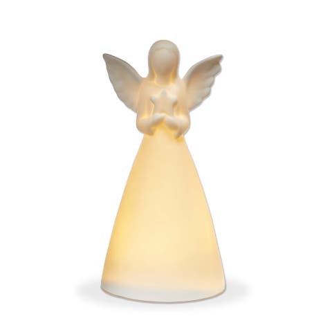 Starry Angel LED Decorative Sculpture White Ceramic Candle Holder