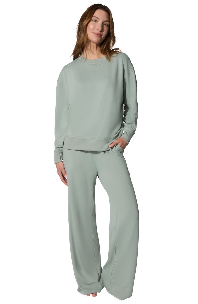 YOGALICIOUS All Day Long Brushed Terry Sweatshirt & Leggings Set, Alternate, color, Green Milieu