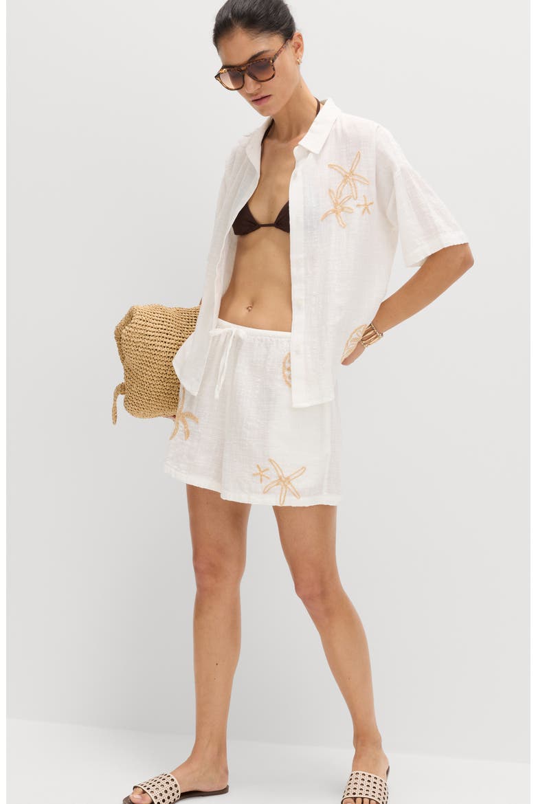 Embroidered Beach Button-Up Shirt, Alternate, color, SOFT WHITE