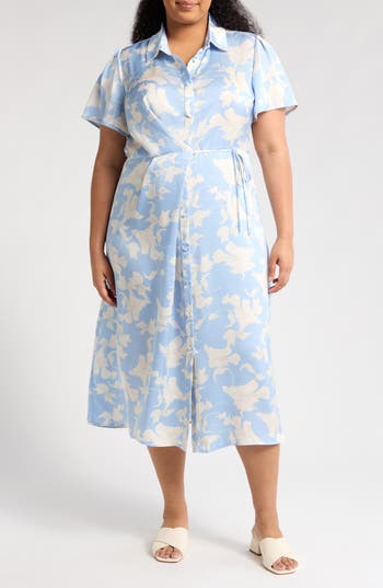 Nordstrom Rack Short Sleeve Wrap Dress In Blue- Ivory Terrace Floral