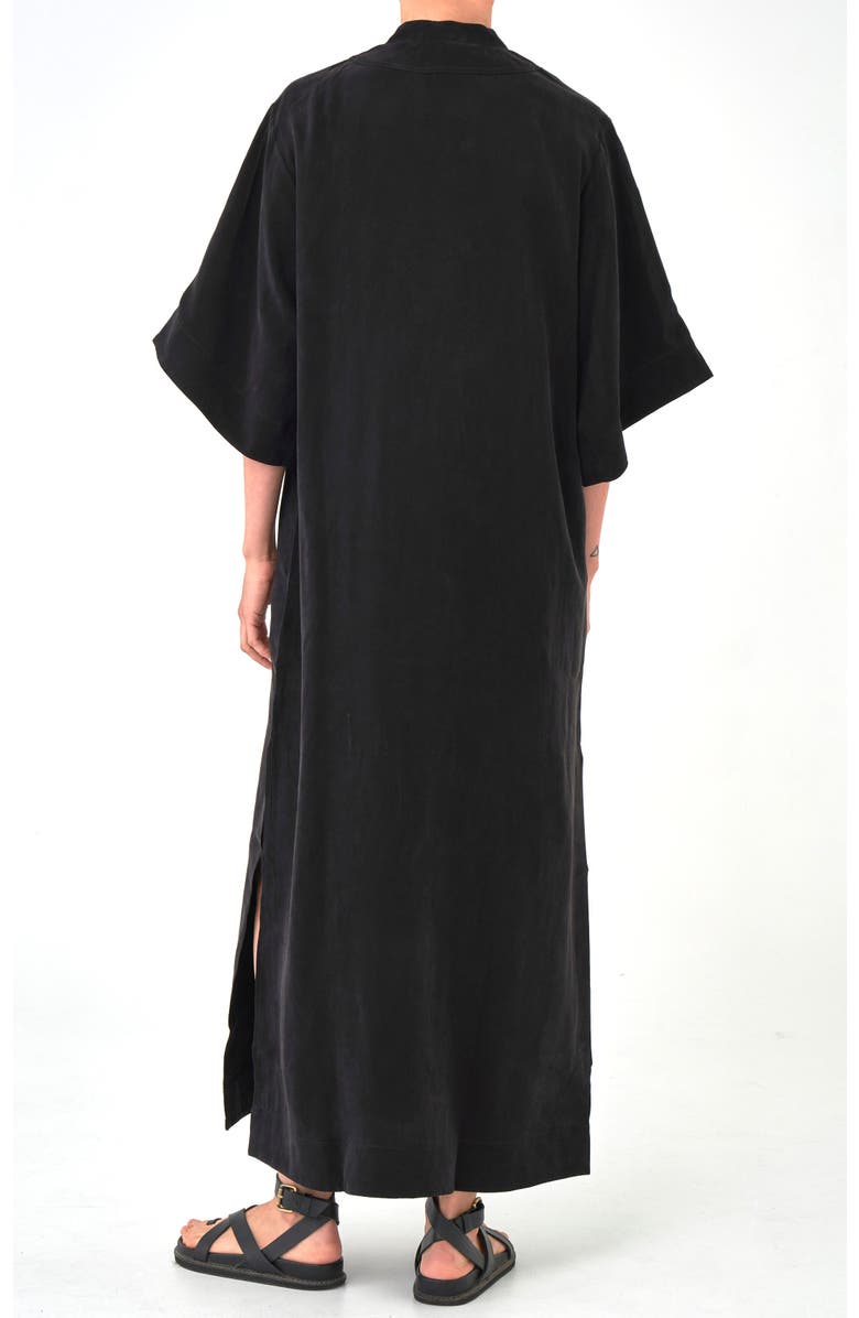 ocean+main Mandarin Collar Cupro Caftan, Alternate, color, Black