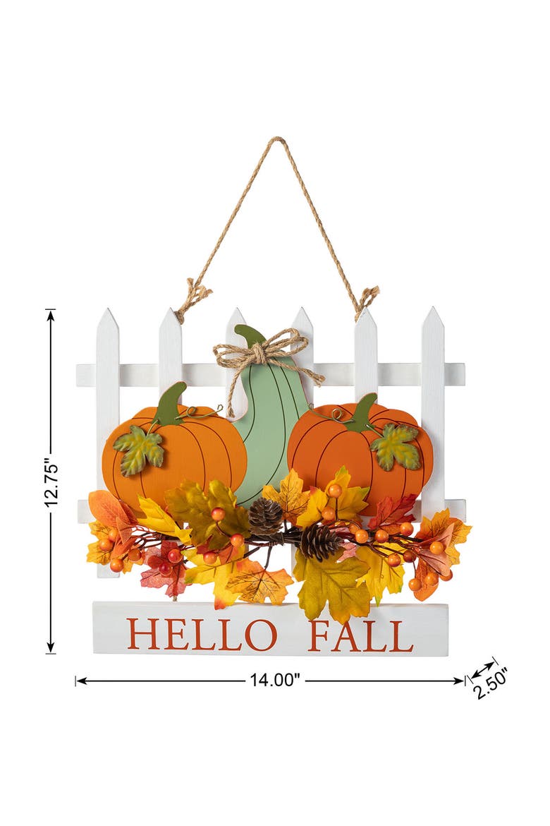 Fall Wooden Patch with Floral Door Hanger, Alternate, color, Orange