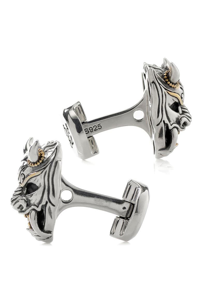 Samurai Mask Cuff Links, Alternate, color, SILVER