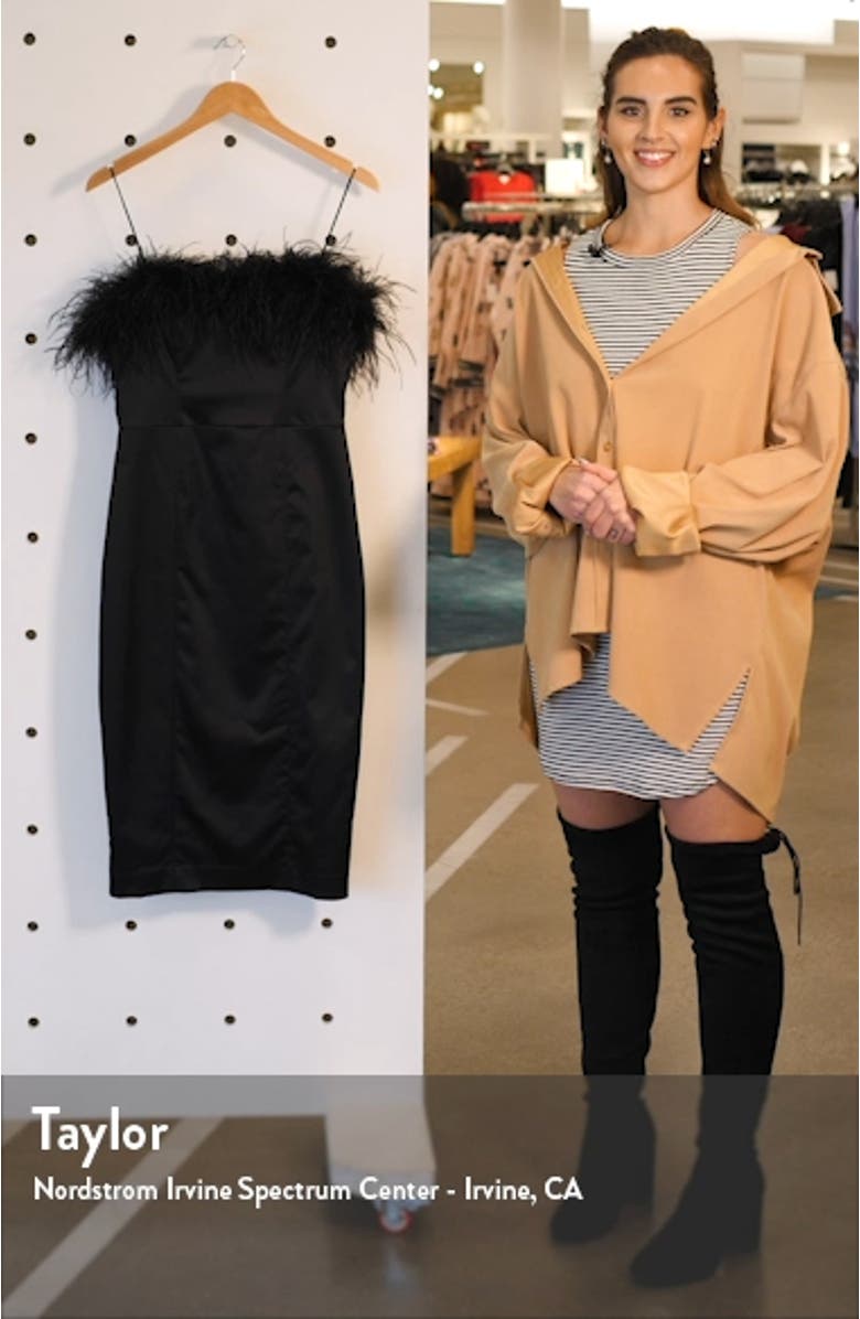 Lilya Feather Trim Satin Dress, sales video thumbnail