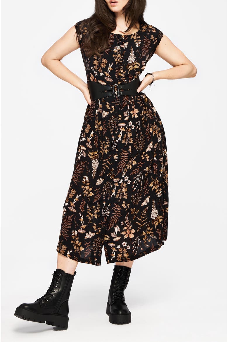 Luthien Crinkle Printed  Midi Dress, Alternate, color, Brown