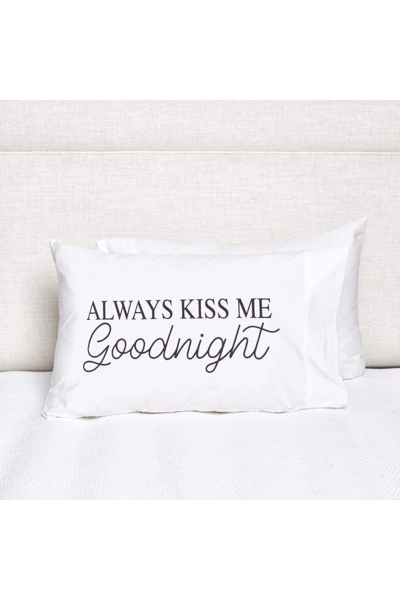 "Always Kiss Me Goodnight" 100% Cotton Printed Standard Pillowcase 20" x 30", Alternate, color, White