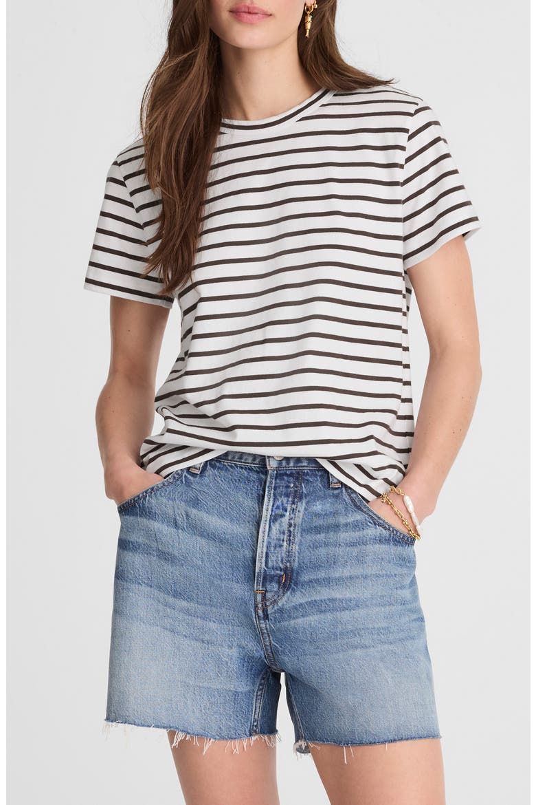 Perfect Stripe Cotton Crewneck T-Shirt, Main, color, ROASTED CHICORY