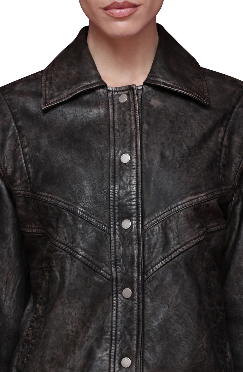 Avec Les Filles Leather Bomber Jacket, Alternate, color, Washed Black