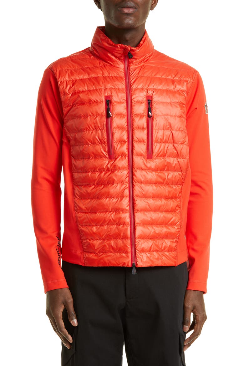 Quilted Down & Jersey Cardigan, Main, color, RED