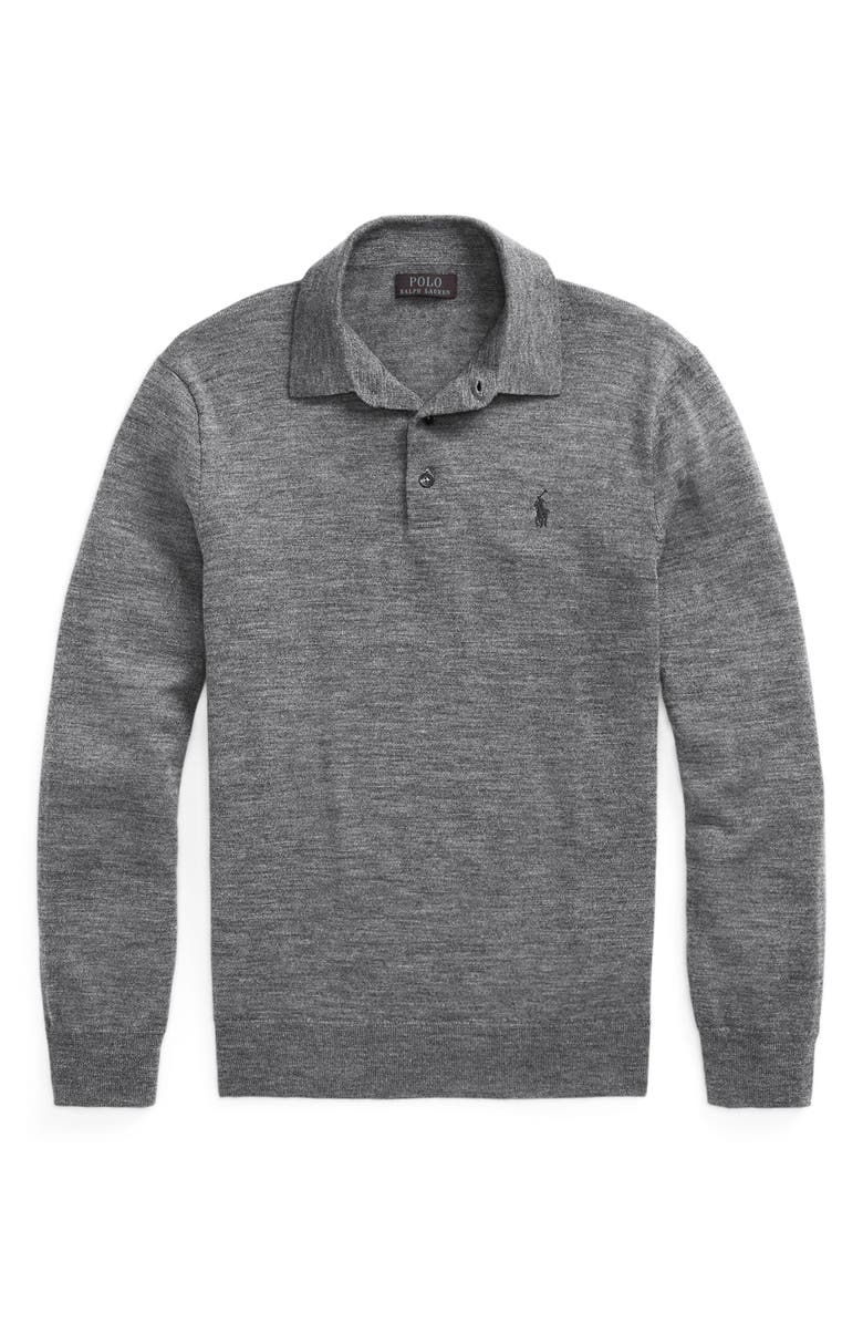 Polo Ralph Lauren Long Sleeve Wool Polo Sweater, Alternate, color, Fawn Grey Heather