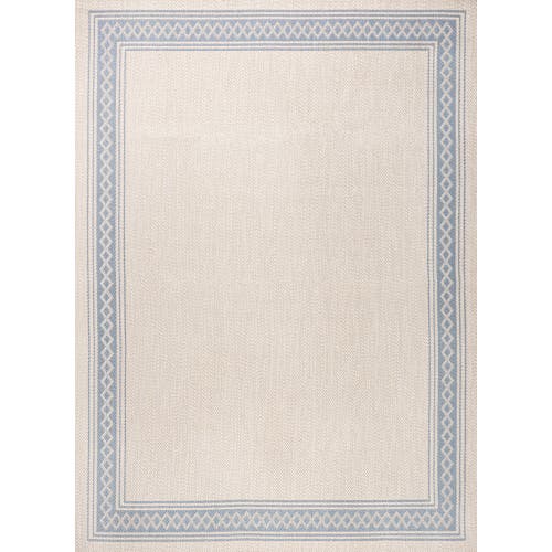 Jonathan Y Lucia Classic Diamond Border Indoor/outdoor Area Rug In Cream/blue