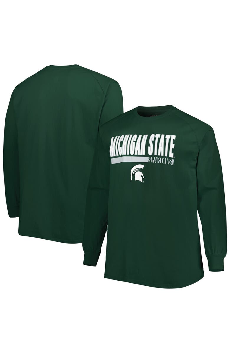 PROFILE Men's Green Michigan State Spartans Big & Tall Two-Hit Raglan Long Sleeve T-Shirt, Main, color, 