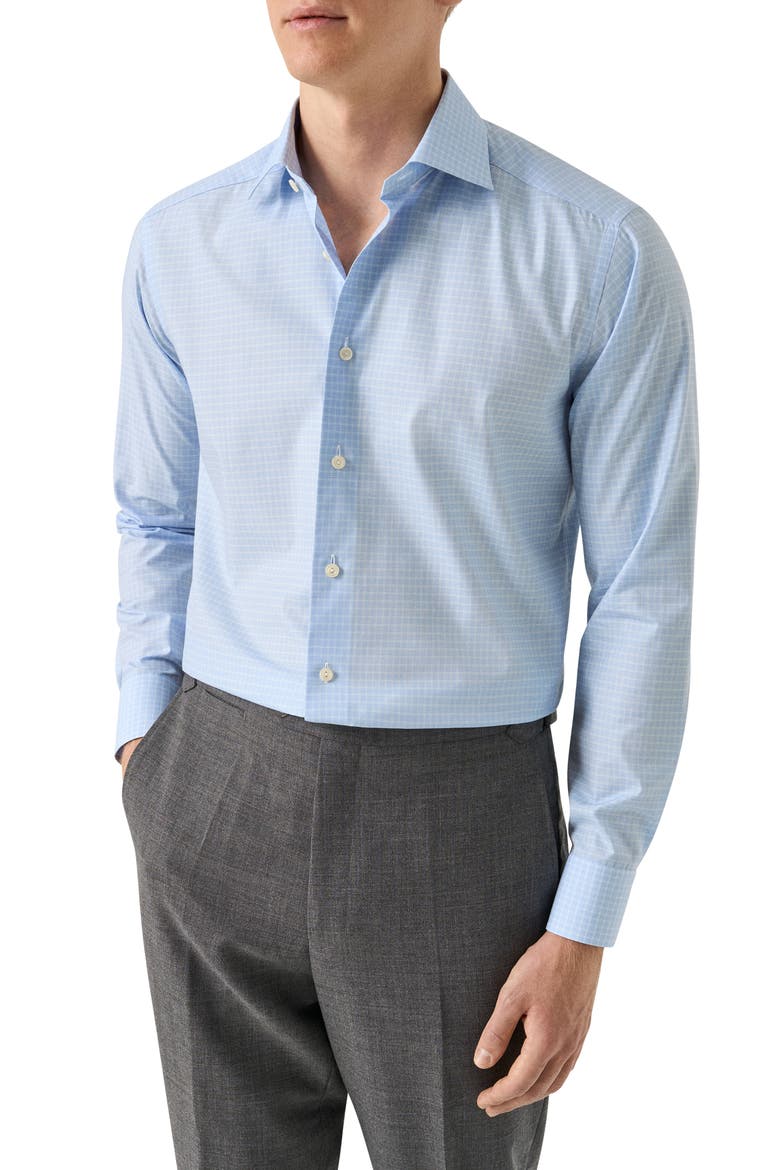 Contemporary Fit Check Fine Cotton Twill Dress Shirt, Main, color, DARK BLUE