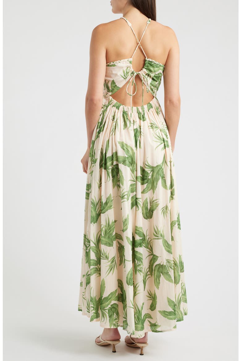 Ruched Halter Neck Cotton Maxi Sundress, Alternate, color, TENDRIL