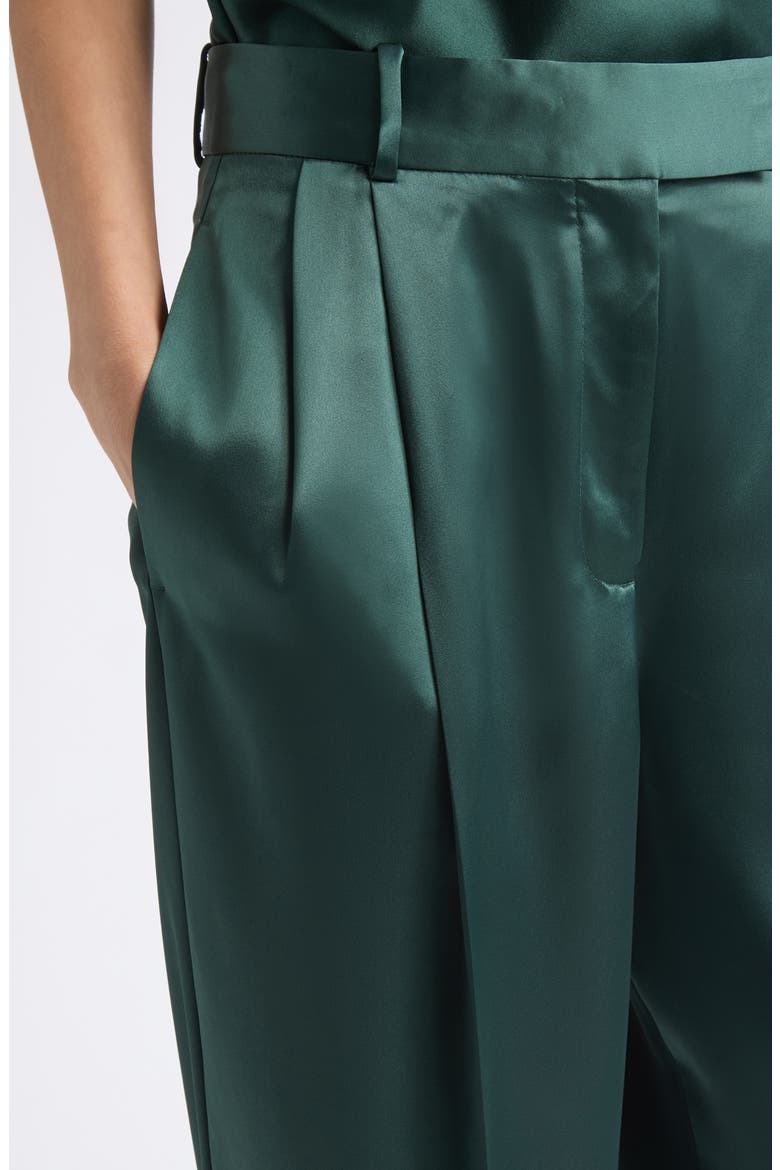 Zadie Pleated Satin Pants, Alternate, color, TEAL GREEN