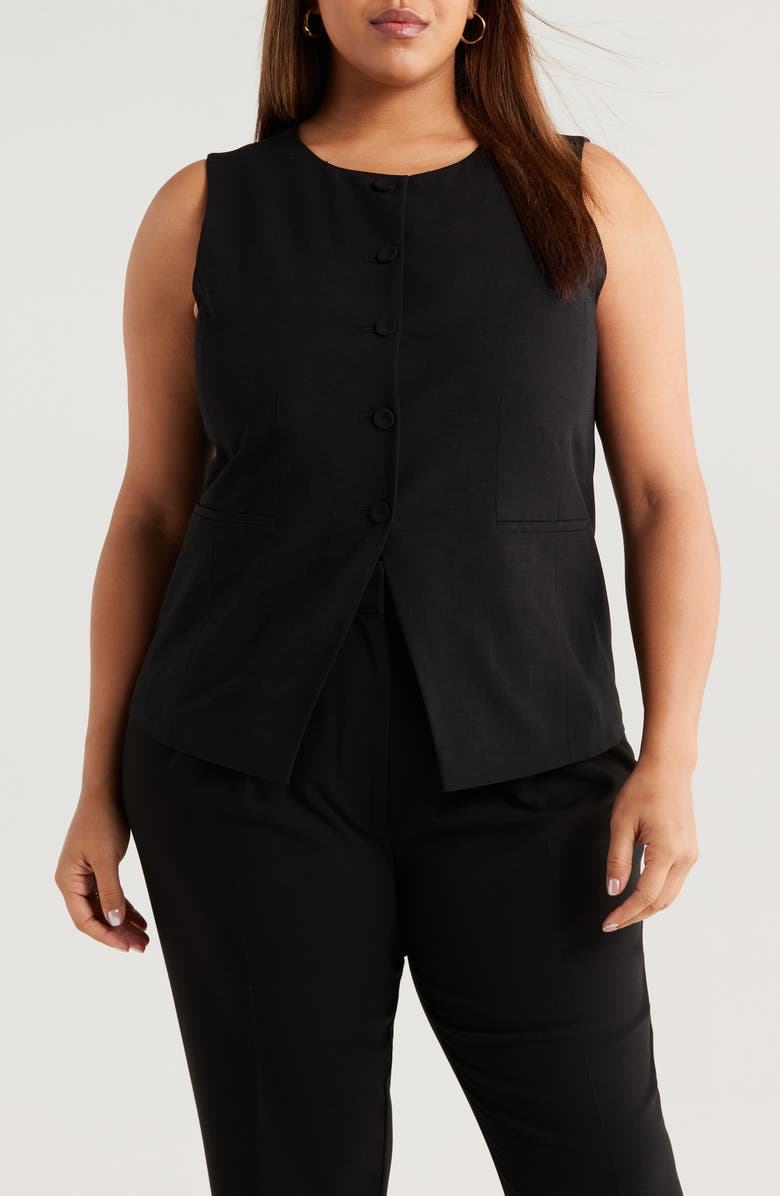 Nordstrom Button Front Vest, Main, color, Black