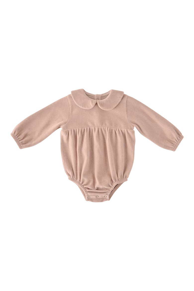 Kids' Velour Peter Pan Collar Romper, Main, color, ROSE PINK
