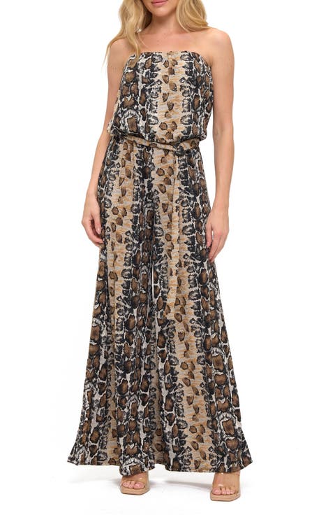 Printed Strapless Wide Leg Jumpsuit